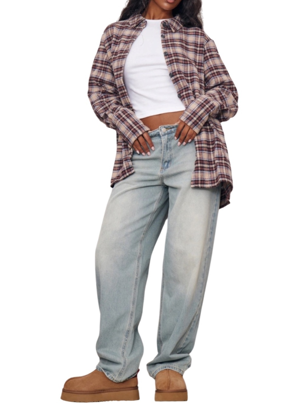 PrettyLittleThing Flannel Plaid Button-Down Shirt Oversized NWT